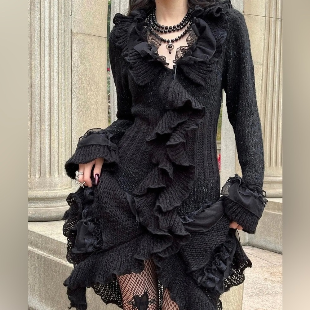 Cecico Long Line Cardigan Women's small Ruffles Lace